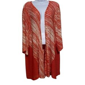 Catherines Cardigan Jacket Plus Size 2x 22/24 Open Front Loose Knit Coral White